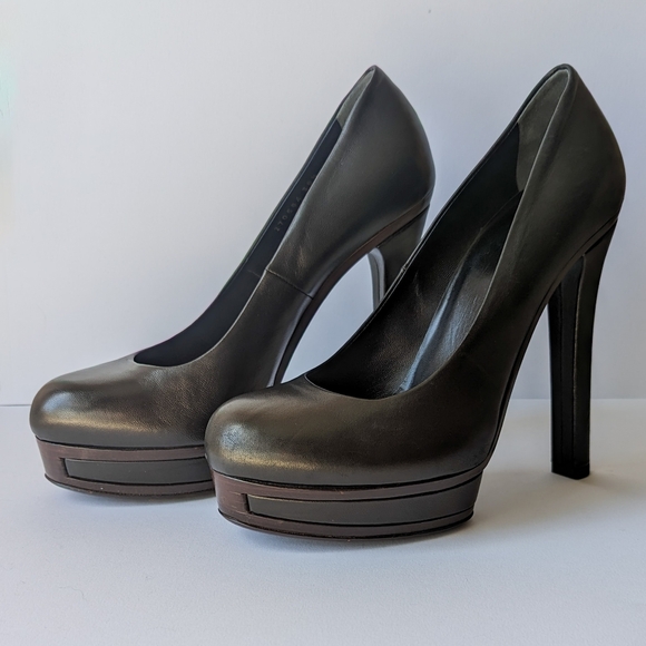 GUCCI Black Leather Platform Pumps/Heels, Round Closed Toe, size US 8.5/EU 38.5 - Picture 2 of 11